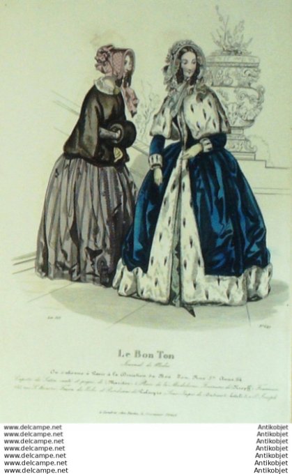 Gravure Mode Le Bon Ton 1842 # 647 (aquarelle old fashion plate)