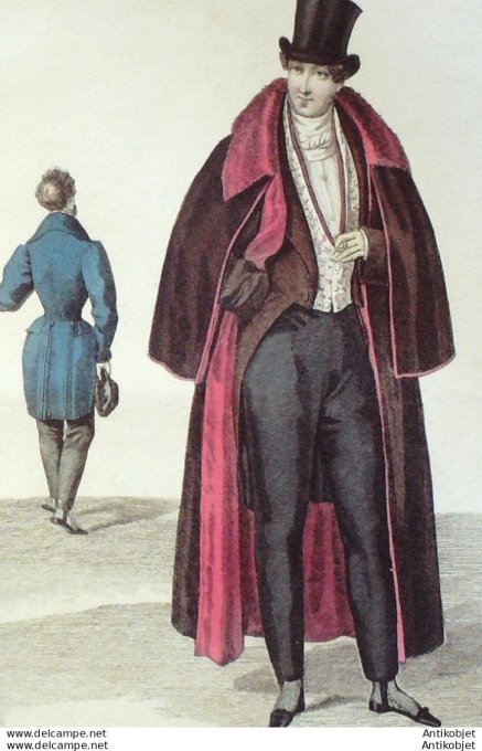 Gravure de mode Costume Parisien 1829 n°2663  Manteau drap de staff homme