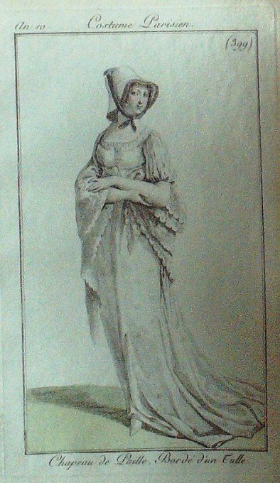 Gravure Mode Costume Parisien 1802 an 10 # 399 (eau forte old Fashion plate