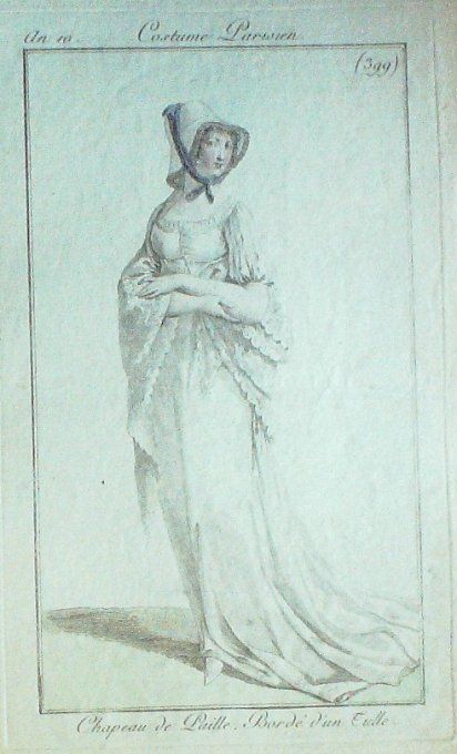 Gravure Mode Costume Parisien 1802 an 10 # 399 (eau forte old Fashion plate