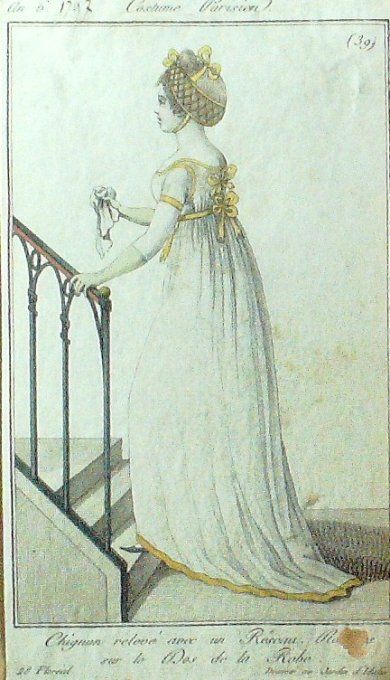 Gravure Mode Costume Parisien 1797 an  6 #  39 (eau forte old Fashion plate