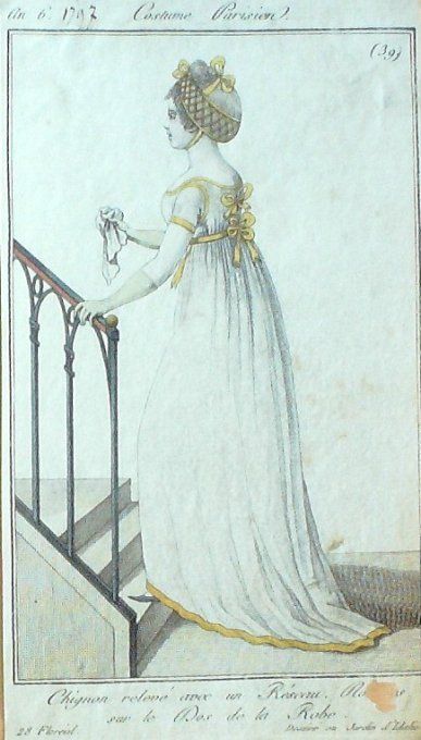 Gravure Mode Costume Parisien 1797 an  6 #  39 (eau forte old Fashion plate