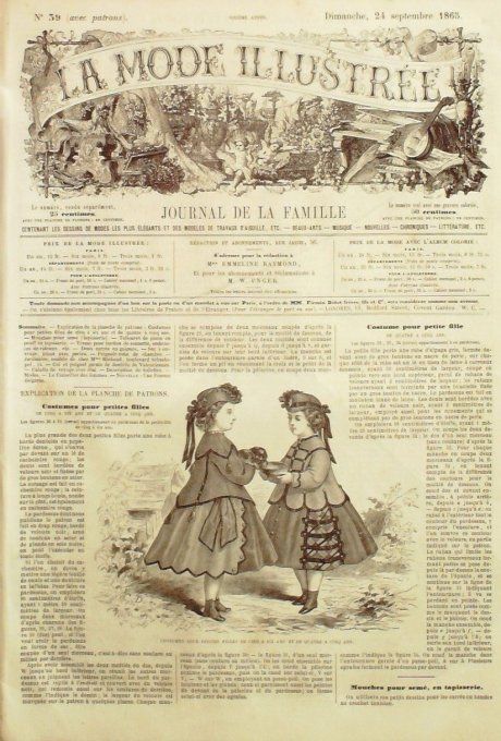 Journal Mode illustrée 1865 # 39 Costumes fillettes