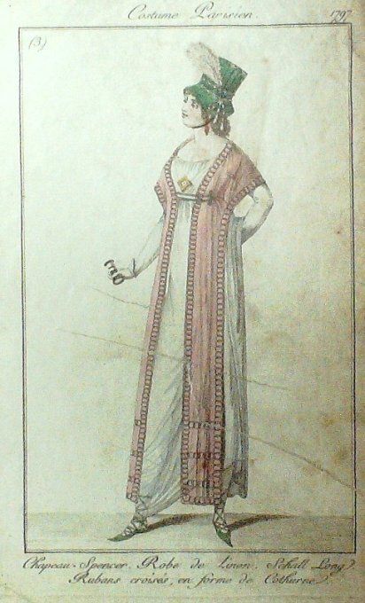 Gravure Mode Costume Parisien 1797 an  5 #   3 (eau forte old Fashion plate