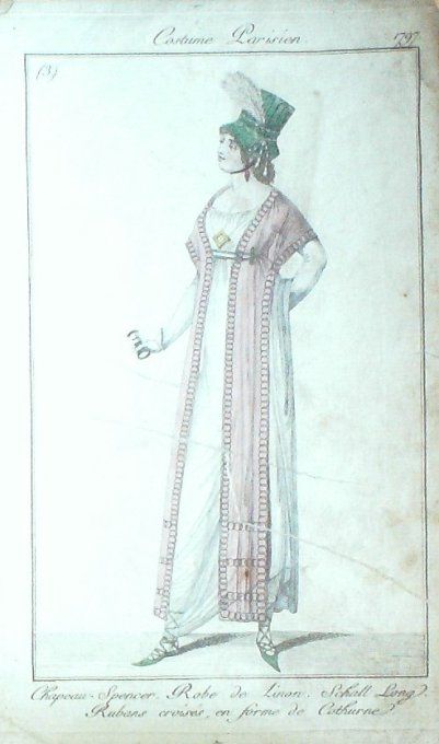 Gravure Mode Costume Parisien 1797 an  5 #   3 (eau forte old Fashion plate