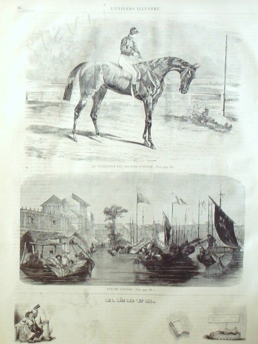 L'Univers illustré 1858 n°    3 Sancho Pança Epsom Courses hippiques Chine Canton  