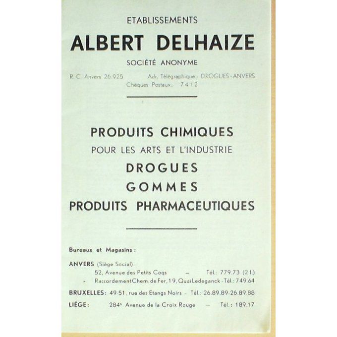 Catalogue ALBERT DELHAIZE ETBS CHIMIQUES BRUXELLES 1930