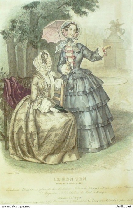 Gravure Mode Le Bon Ton 1852 19 # 17 (aquarelle old fashion plate)