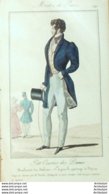 Gravure Mode Courrier des Dames 1825 #  340 (eau forte old Fashion plate)