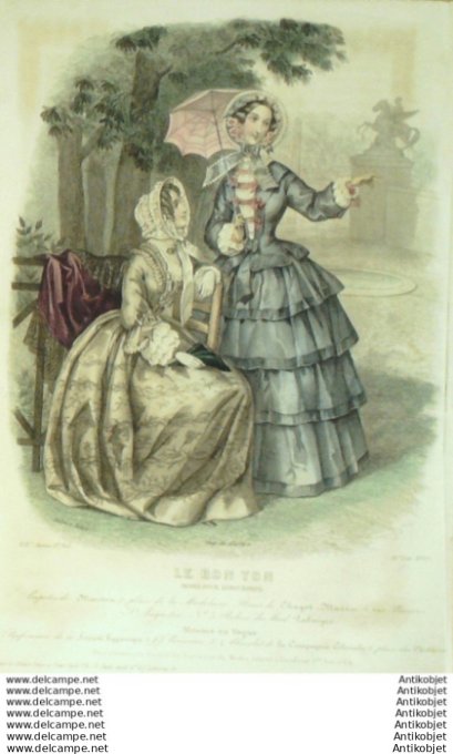 Gravure Mode Le Bon Ton 1852 19 # 17 (aquarelle old fashion plate)