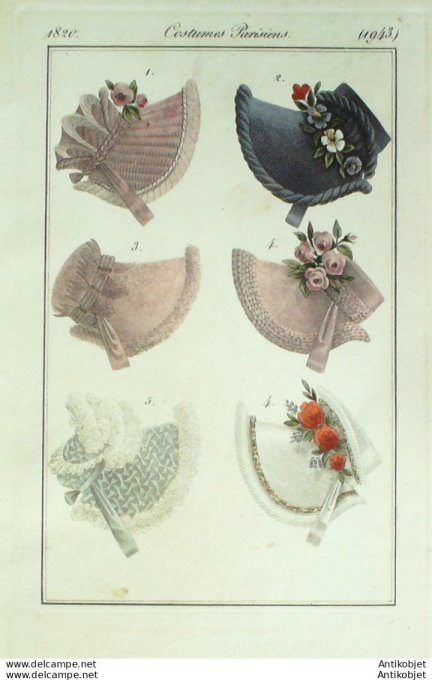 Costume Parisien 1820 # 1943 Casques bonnets toques