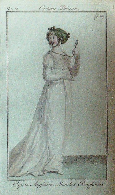 Gravure Mode Costume Parisien 1802 an 10 # 400 (eau forte old Fashion plate