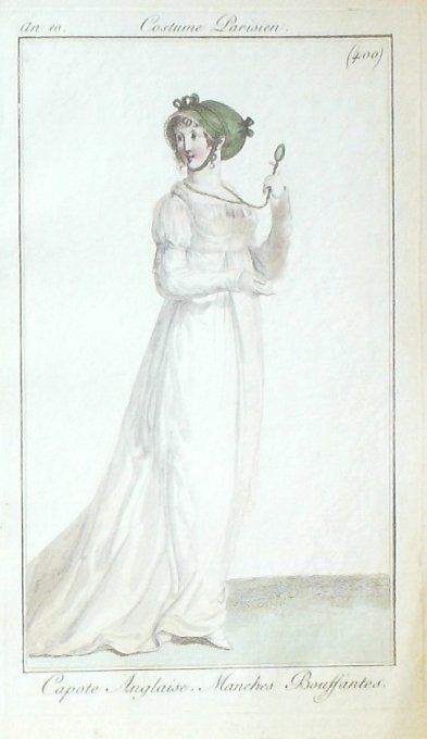 Gravure Mode Costume Parisien 1802 an 10 # 400 (eau forte old Fashion plate