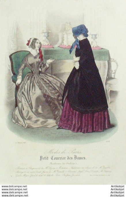 Gravure Mode Courrier des Dames 1846 # 2156 (eau forte old Fashion plate)