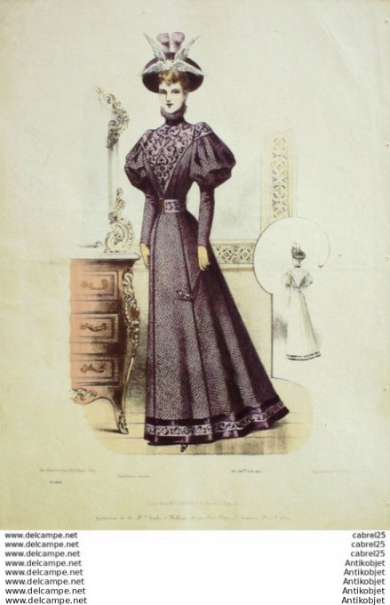 Gravure Mode Le Coquet 1892 # 46 (Old Fashion plate)