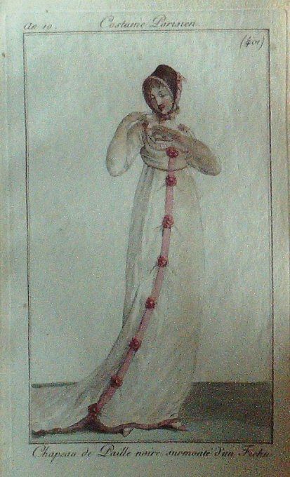 Gravure Mode Costume Parisien 1802 an 10 # 401 (eau forte old Fashion plate