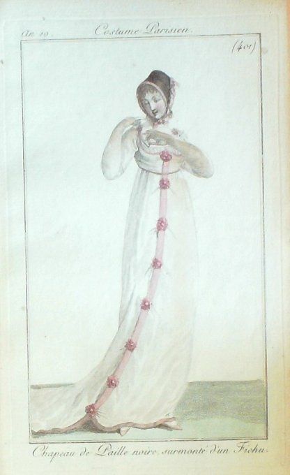 Gravure Mode Costume Parisien 1802 an 10 # 401 (eau forte old Fashion plate