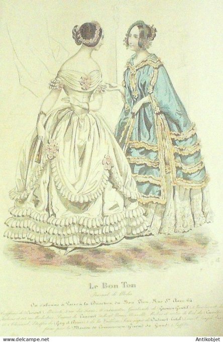 Gravure Mode Le Bon Ton 1842 # 648 (aquarelle old fashion plate)