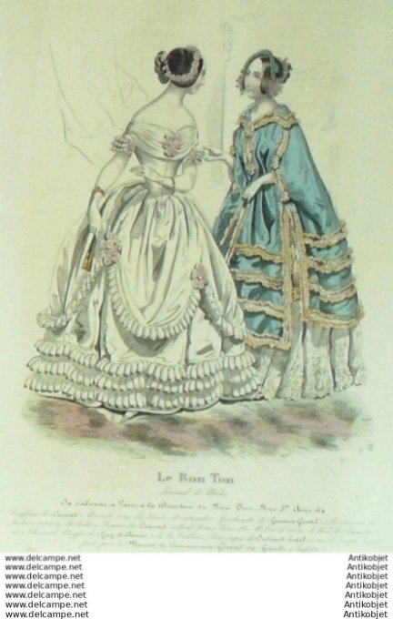 Gravure Mode Le Bon Ton 1842 # 648 (aquarelle old fashion plate)