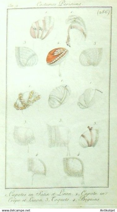 Costume Parisien 1801 an  9 # 286 (eau forte) Toquets Béguins