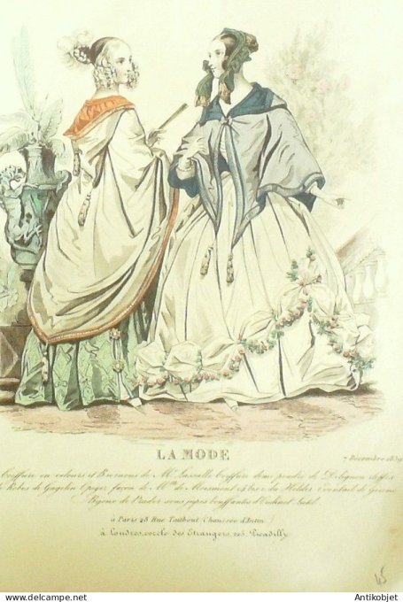 Gravure La mode 1839 # 45 (aquarelle old Fashion plate)