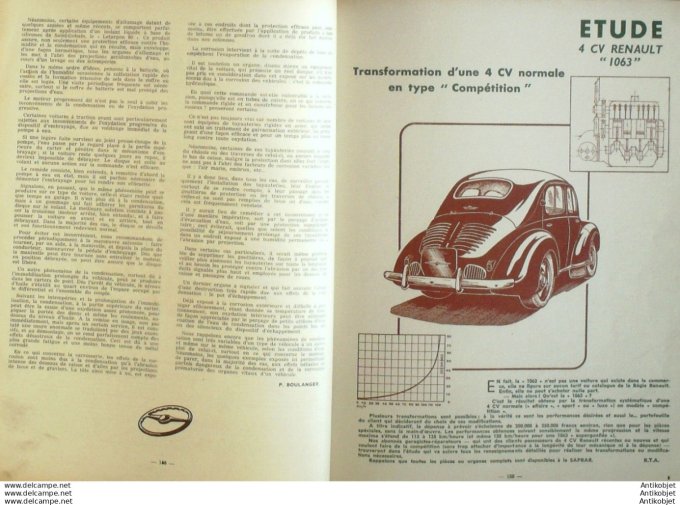 R.T Automobile Renault 4cv 1063 Austin A70 A90 Panhard Dyna 107 # 1955