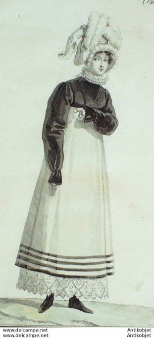 Gravure de mode Costume Parisien 1814 n°1431 Pardessus Redingote velours