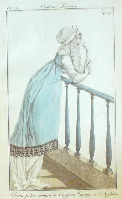 Gravure Mode Costume Parisien 1802 an 10 # 402 (eau forte old Fashion plate
