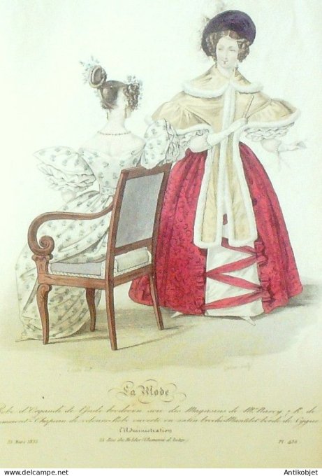 Gravure La mode 1835 # 436 (aquarelle old Fashion plate)