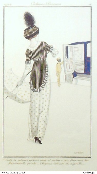 Gravure de mode Costume Parisien 1912 pl.18 SIMEON Veste de velours