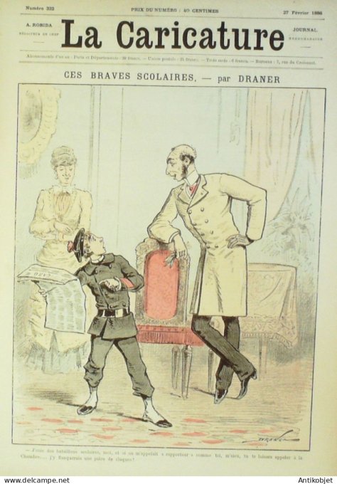 La Caricature 1886 #322 Scolaires Draner Pintard et sa cuicinière Caran d'Ache Bourget par Luque So