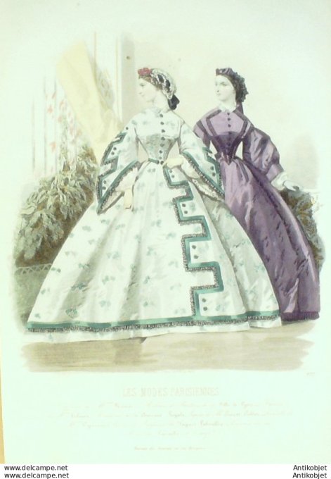 Gravure Les Modes Parisiennes 1861 # 977 Robes Jersey Maison Lassalle
