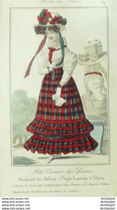 Gravure Mode Courrier des Dames 1825 #  339 (eau forte old Fashion plate)