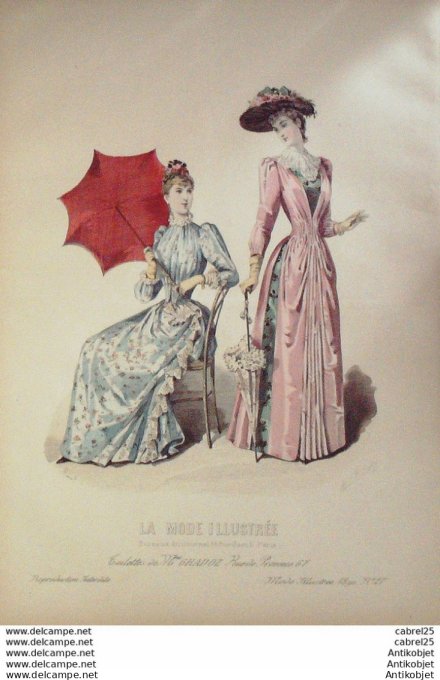 Gravure de mode La Mode illustrée 1890 n°27 (Maison Gradoz)