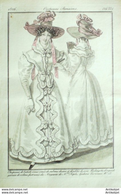 Costume Parisien 1826 # 2433 Redingotes d'organdi & batiste