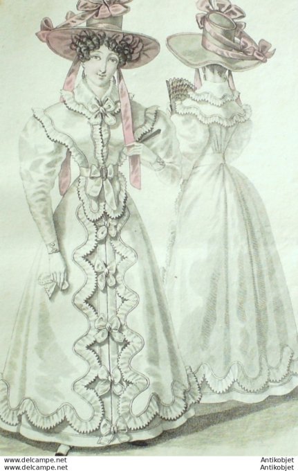 Gravure de mode Costume Parisien 1826 n°2433 Redingotes d'organdi & batiste