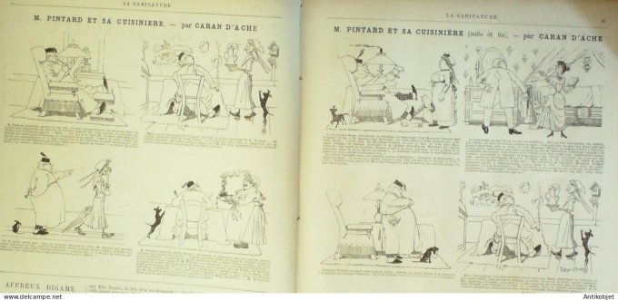 La Caricature 1886 #322 Scolaires Draner Pintard et sa cuicinière Caran d'Ache Bourget par Luque So