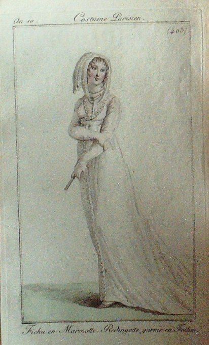 Gravure Mode Costume Parisien 1802 an 10 # 403 (eau forte old Fashion plate