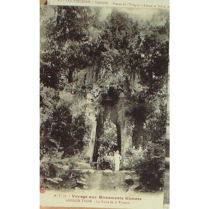 Carte Postale CAMBODGE ANGKOR THOM PORTE de la VICTOIRE 1908