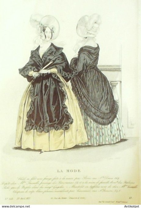 Gravure La mode 1837 # 553 (aquarelle old Fashion plate)