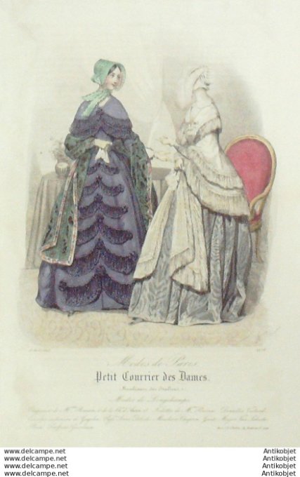 Gravure Mode Courrier des Dames 1846 # 2176 (eau forte old Fashion plate)
