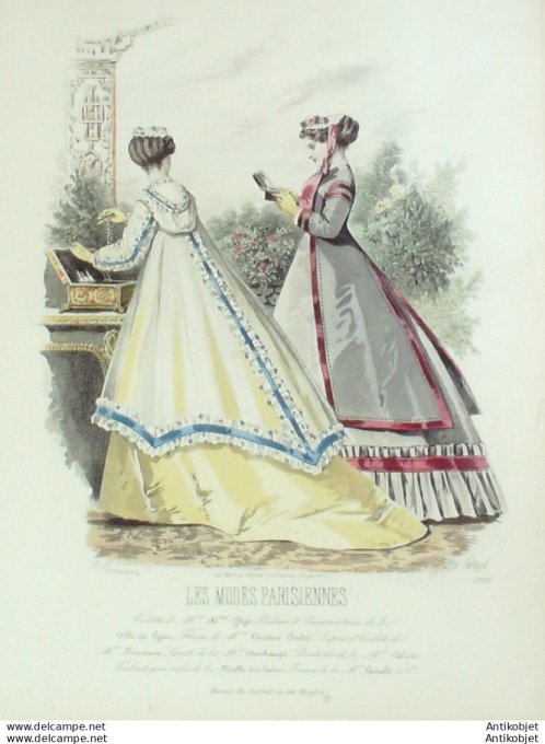 Gravure Les Modes Parisiennes 1865 #1262 Robes gros de Turin Maison Ghys