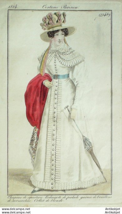 Costume Parisien 1824 # 2248 Redingote perkale bouillons