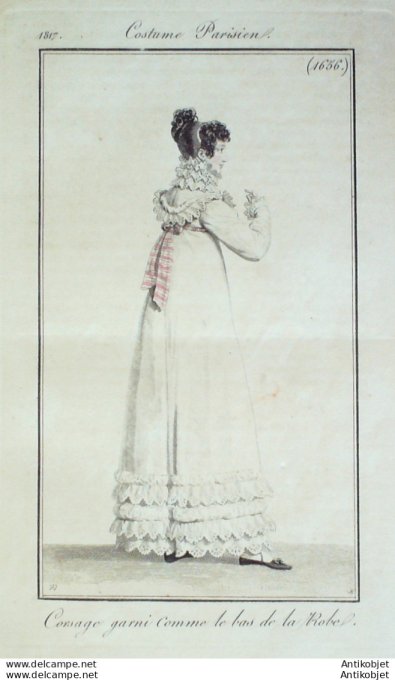 Gravure de mode Costume Parisien 1817 n°1656 Corsage garni comme bas de rob