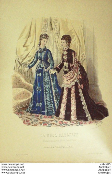 Gravure de mode La Mode illustrée 1875 n°16 (Maison Fladry)