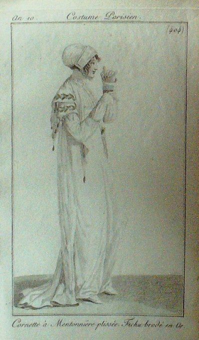 Gravure Mode Costume Parisien 1802 an 10 # 404 (eau forte old Fashion plate