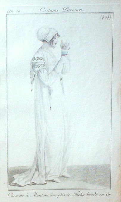 Gravure Mode Costume Parisien 1802 an 10 # 404 (eau forte old Fashion plate