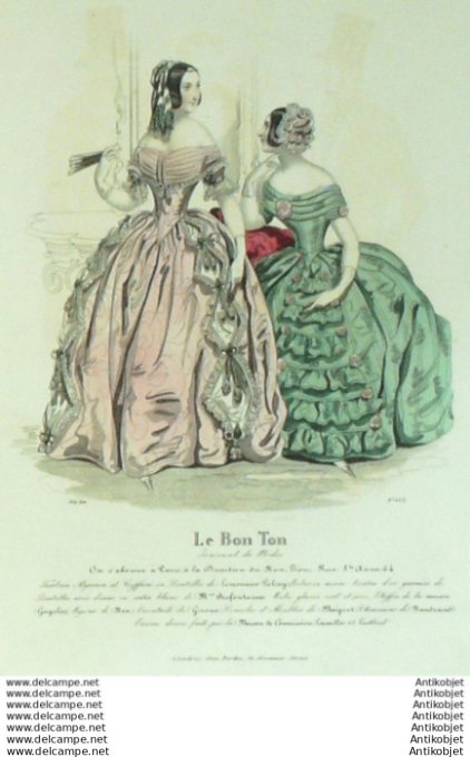 Gravure Mode Le Bon Ton 1842 # 663 (aquarelle old fashion plate)