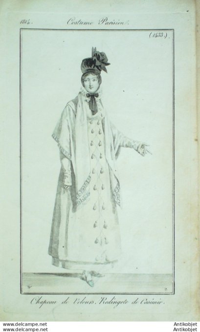 Gravure de mode Costume Parisien 1814 n°1433 Redingote de casimir