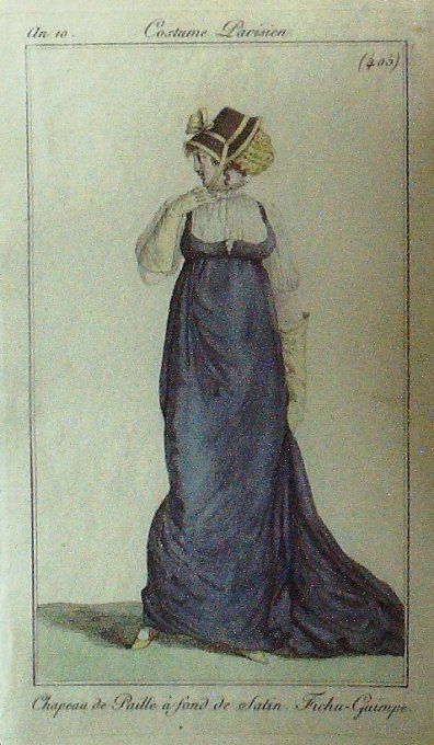 Gravure Mode Costume Parisien 1802 an 10 # 405 (eau forte old Fashion plate